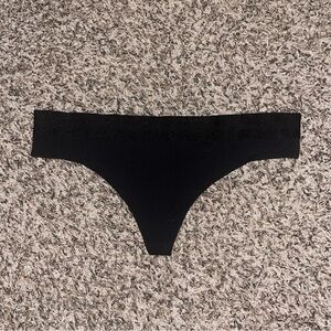 PINK Victoria's Secret Black Logo Band Thong NWT